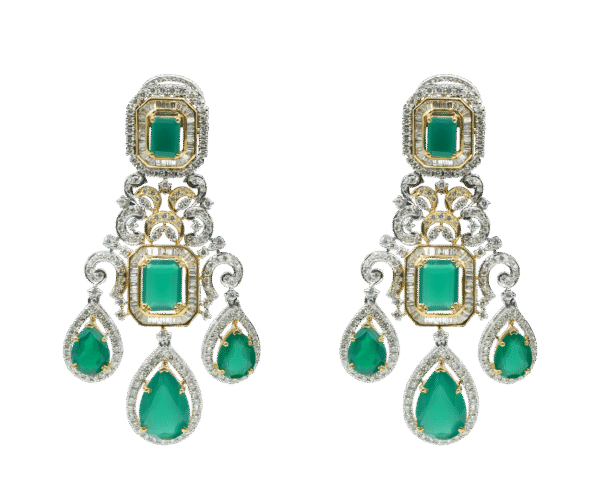Green stone long dangles(14kt)